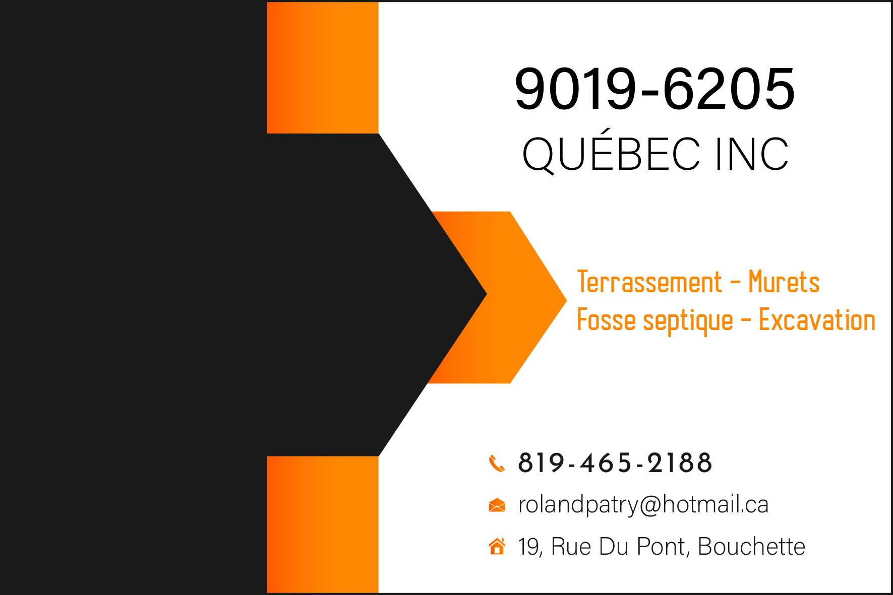 Carte de visite recto de 9019-6205 QUÉBEC INC