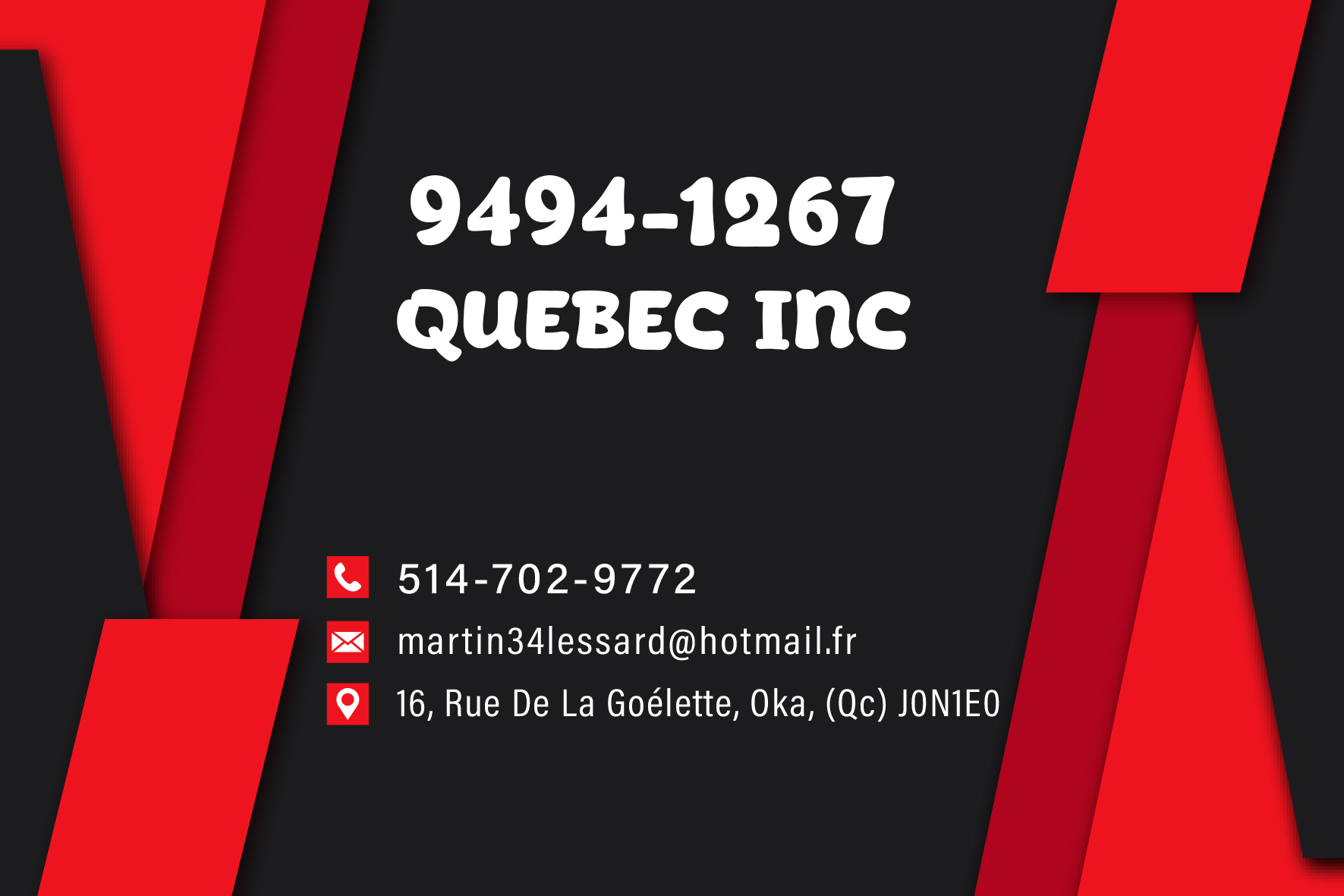 Carte de visite recto de 9494-1267 QUÉBEC INC