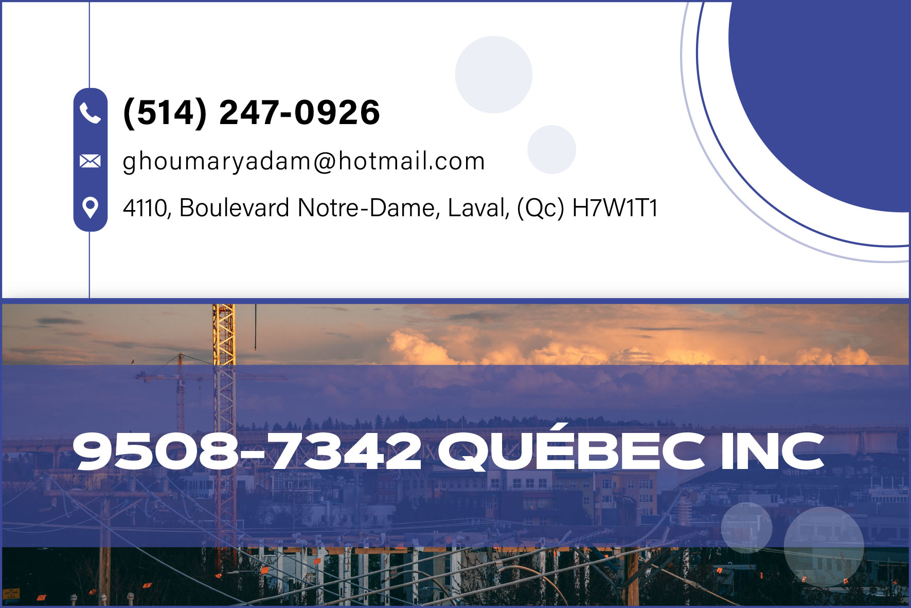 Carte de visite recto de 9508-7342 QUÉBEC INC
