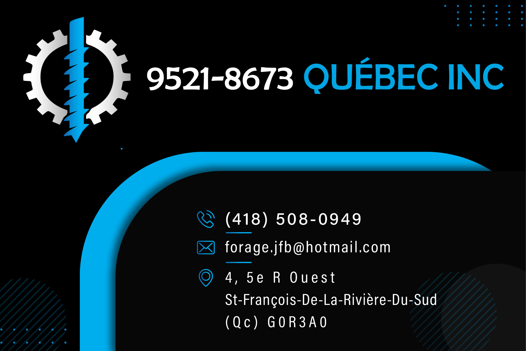 Carte de visite recto de 9521-8673 QUÉBEC INC