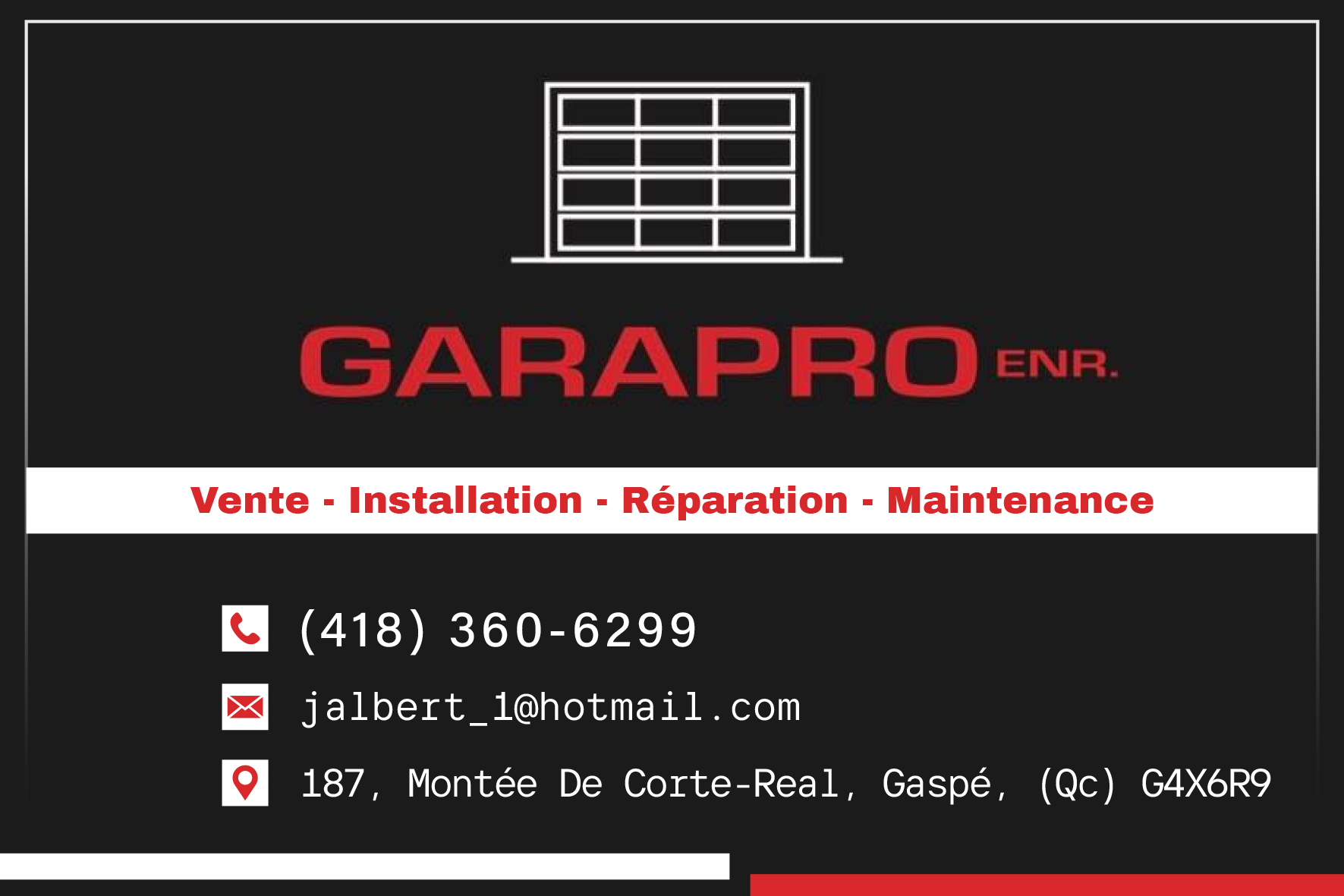 Carte de visite recto de 9533-7689 QUÉBEC INC