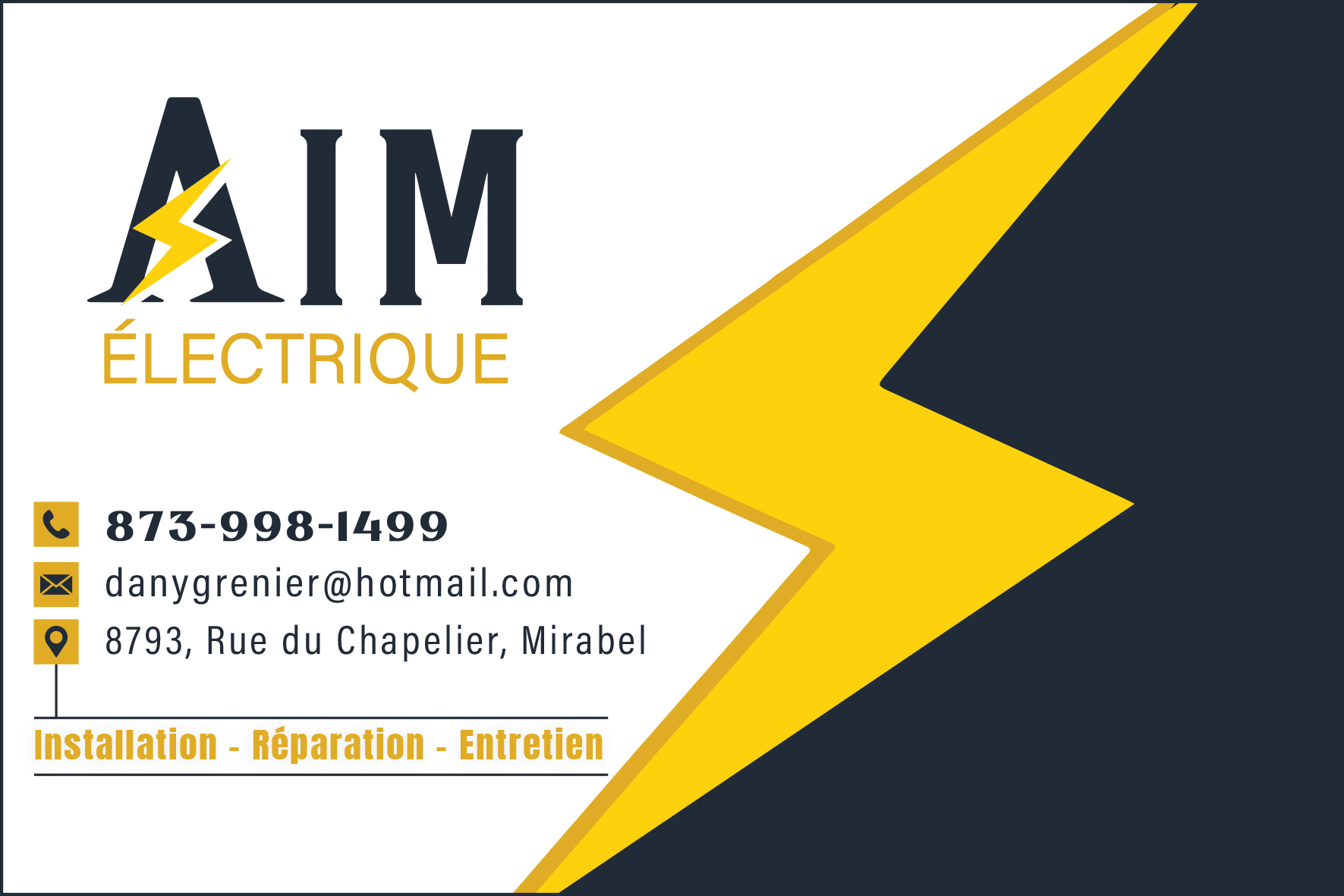 Carte de visite recto de A.I.M ÉLECTRIQUE INC