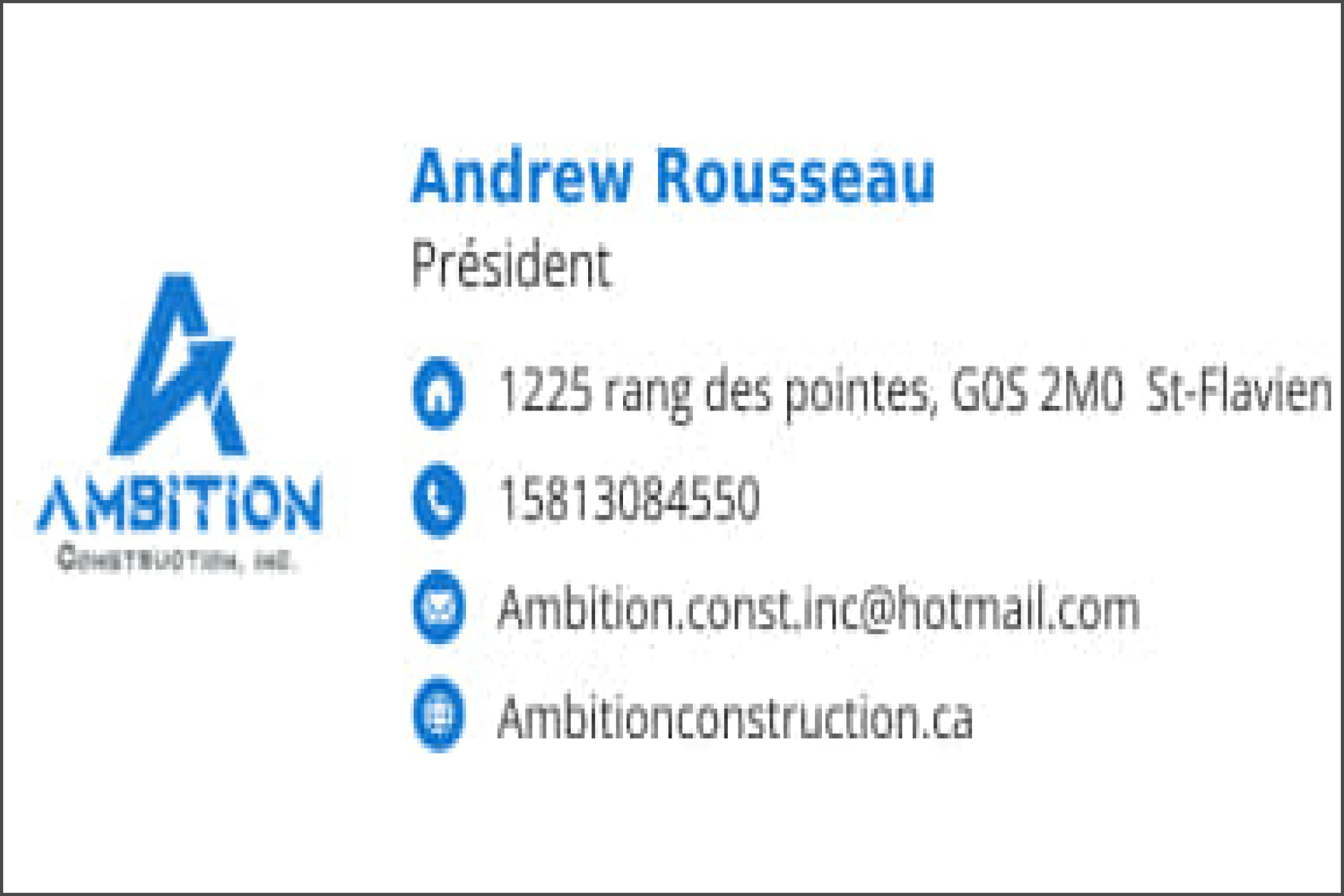 Carte de visite recto de AMBITION CONSTRUCTION INC