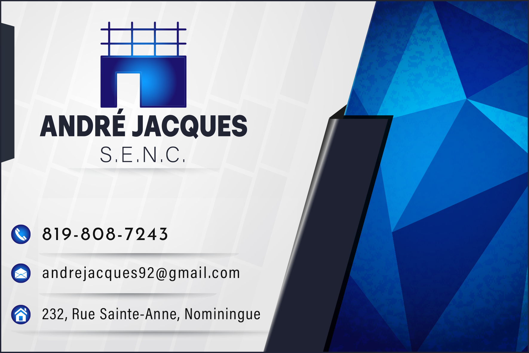 Carte de visite recto de ANDRÉ JACQUES S.E.N.C.