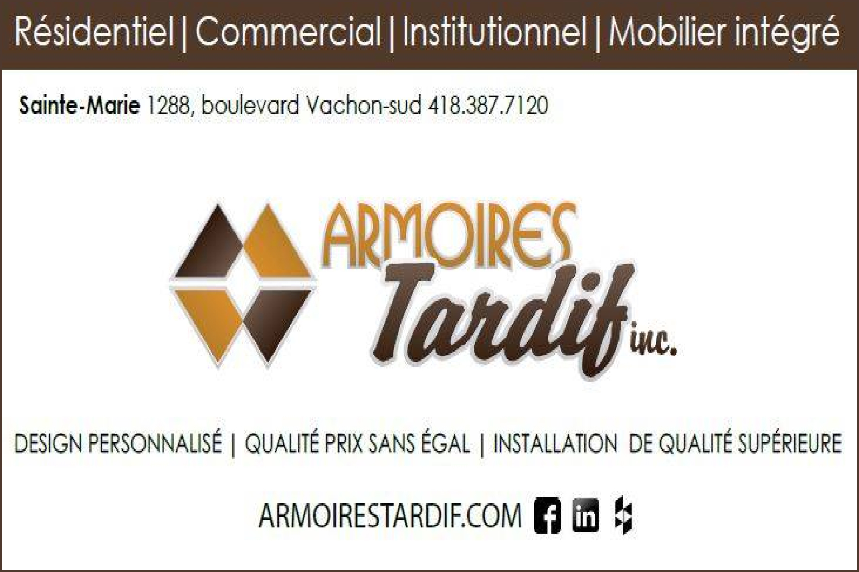 Carte de visite recto de ARMOIRES TARDIF INC