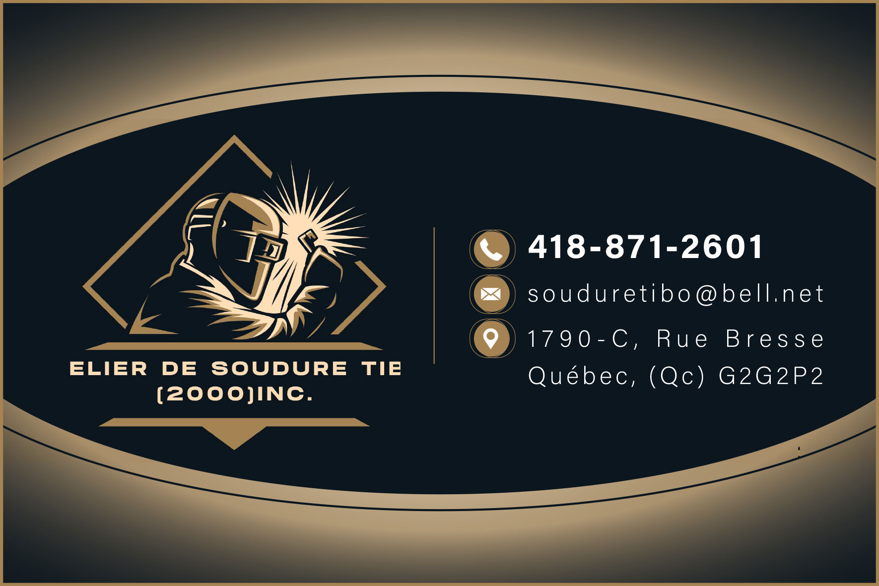 Carte de visite recto de ATELIER DE SOUDURE TIBO (2000) INC