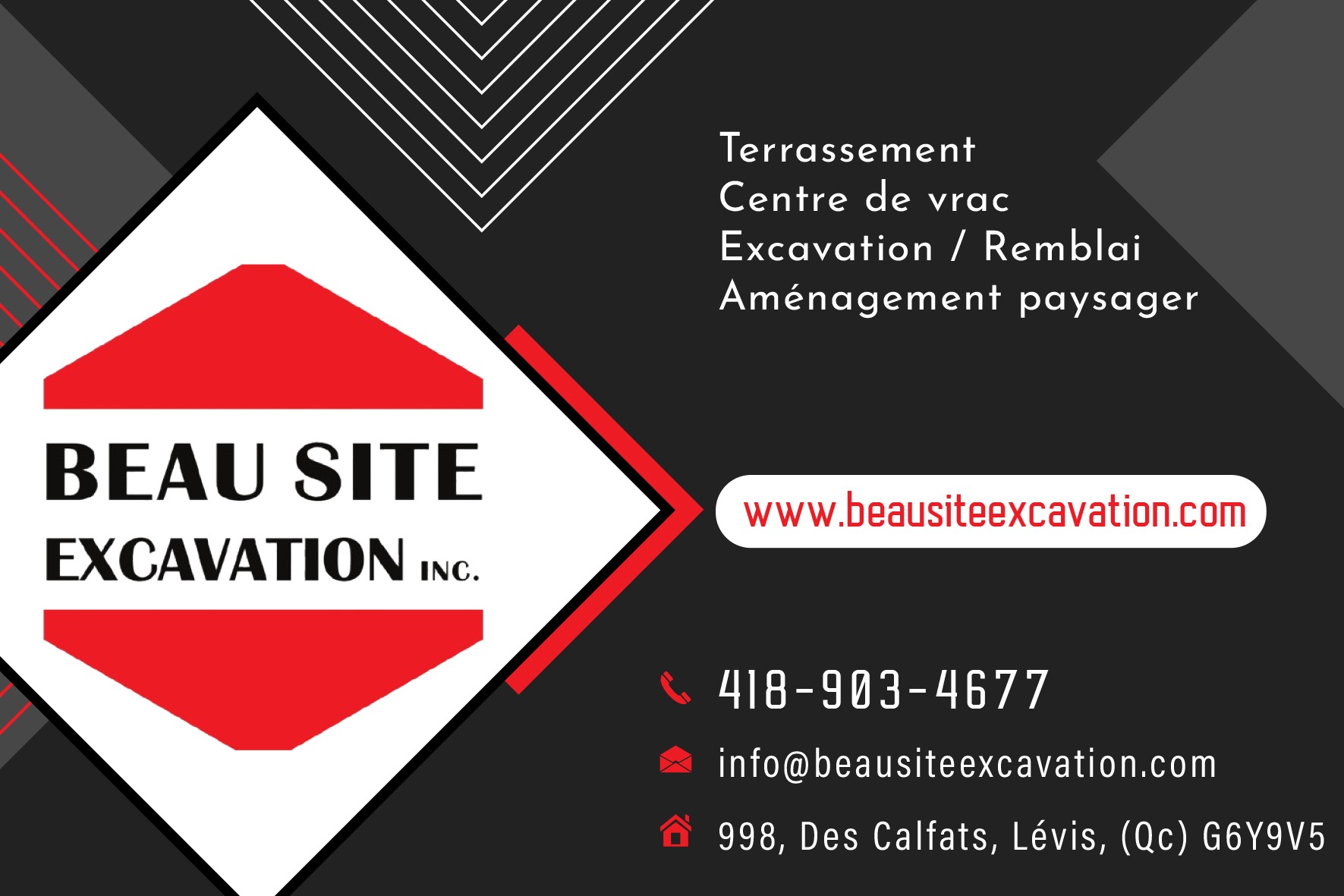 Carte de visite recto de BEAU-SITE EXCAVATION