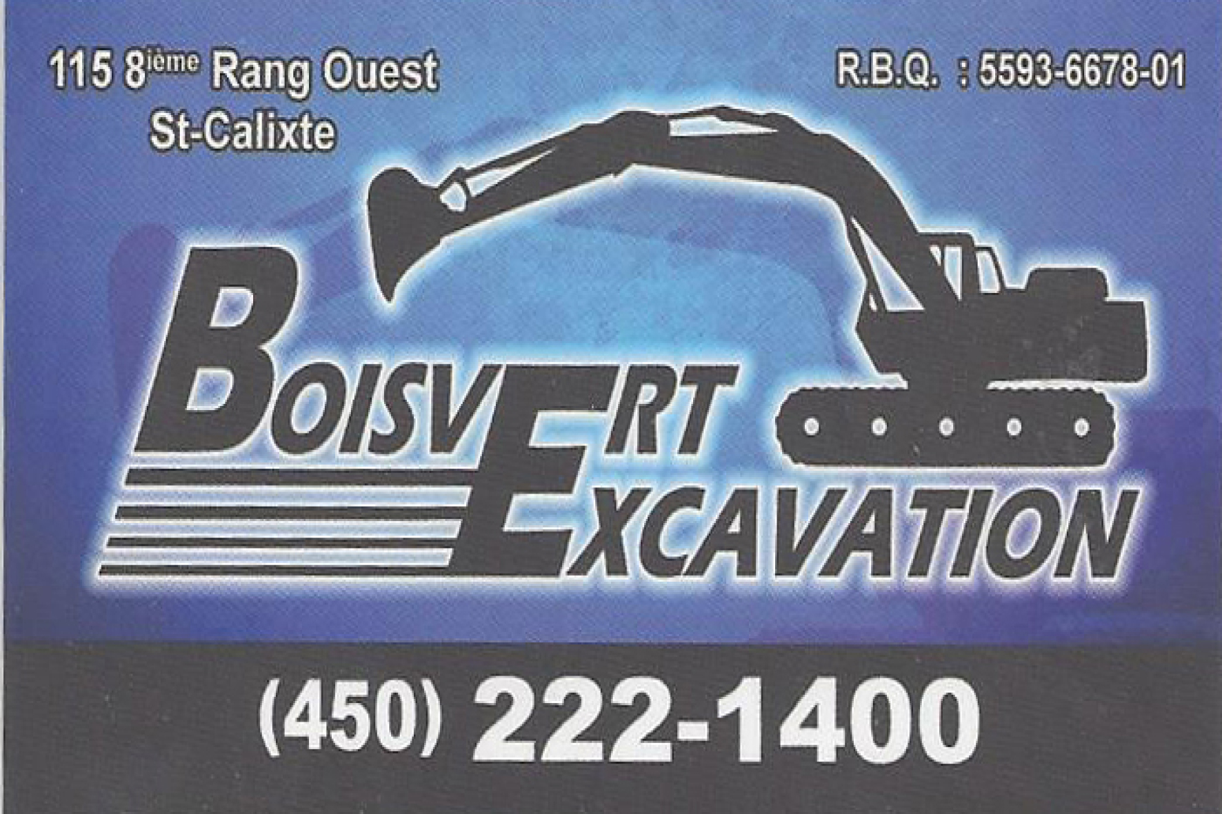 Carte de visite recto de BOISVERT EXCAVATION
