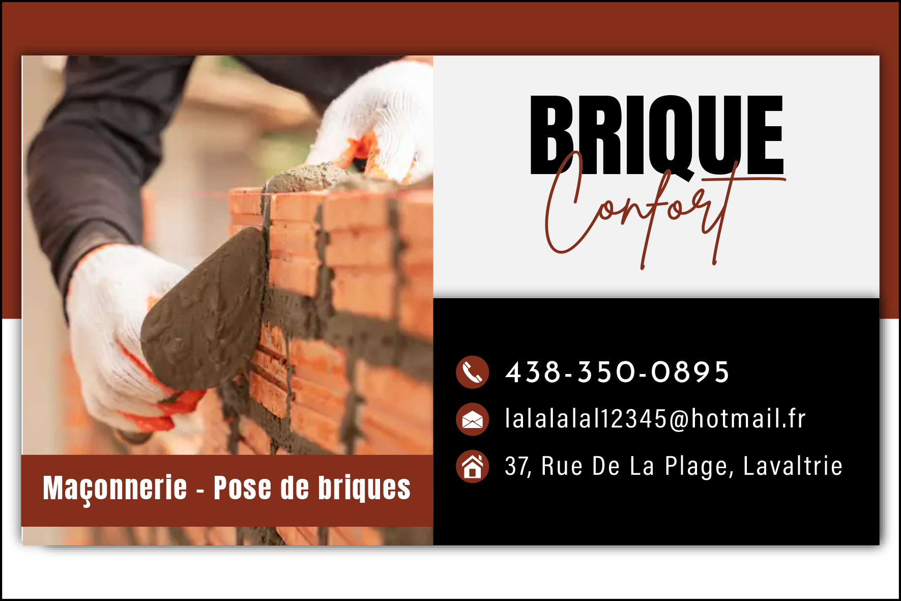 Carte de visite recto de BRIQUE CONFORT INC