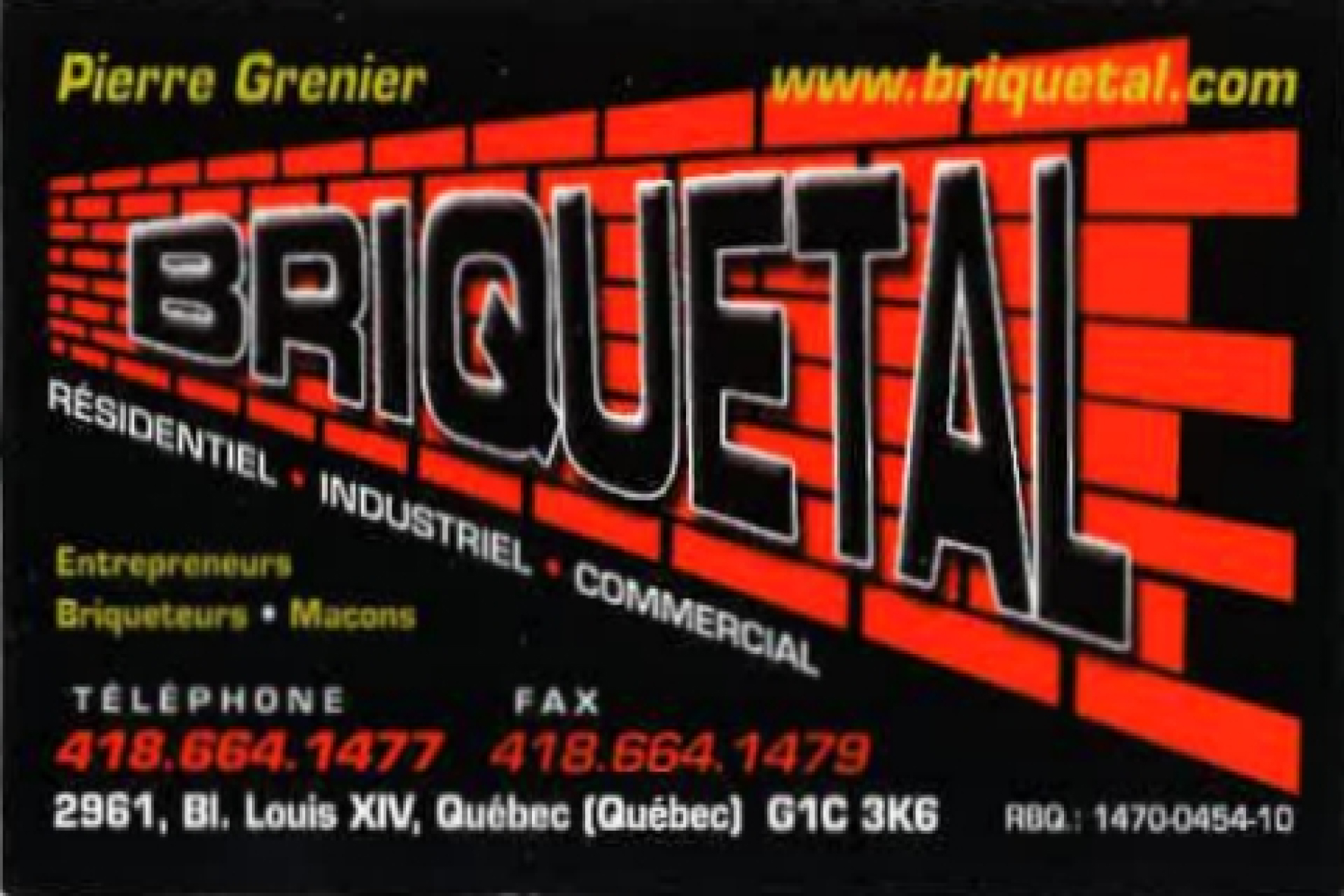 Carte de visite recto de BRIQUETAL LTÉE