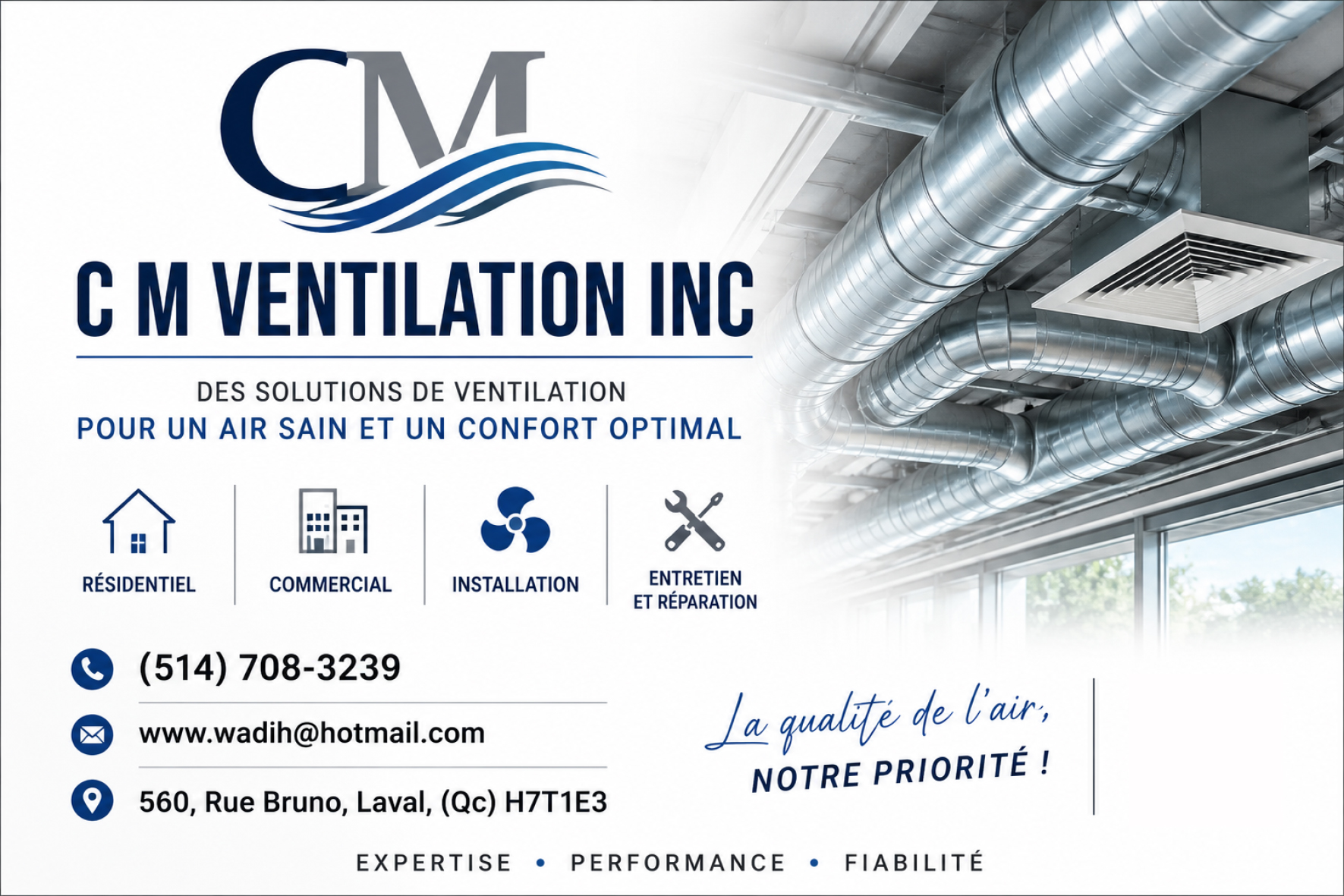 Carte de visite recto de C M VENTILATION INC