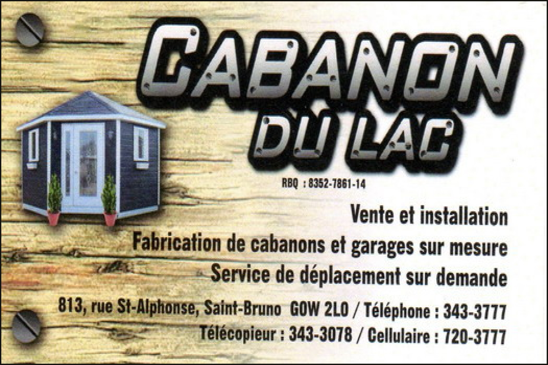 Carte de visite verso de 9418-6426 QUÉBEC INC