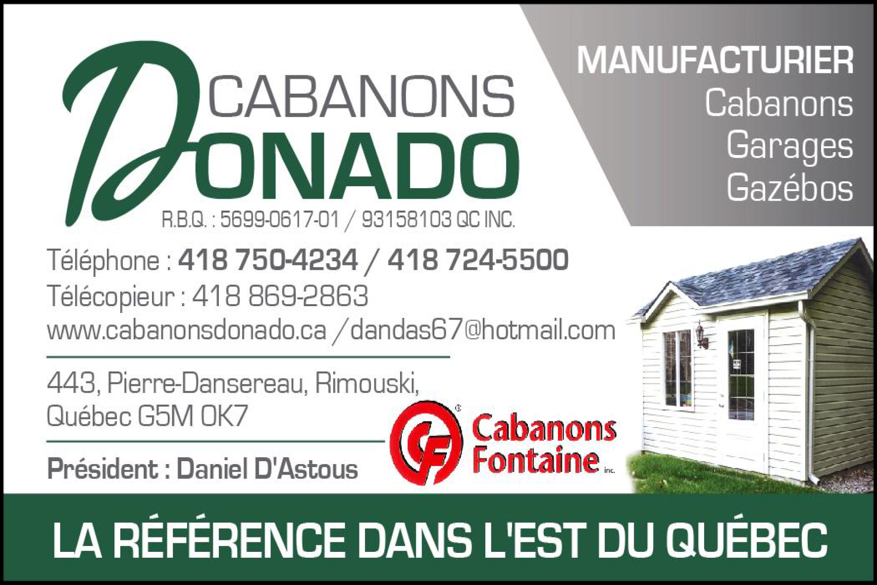 Carte de visite verso de 9315-8103 QUÉBEC INC