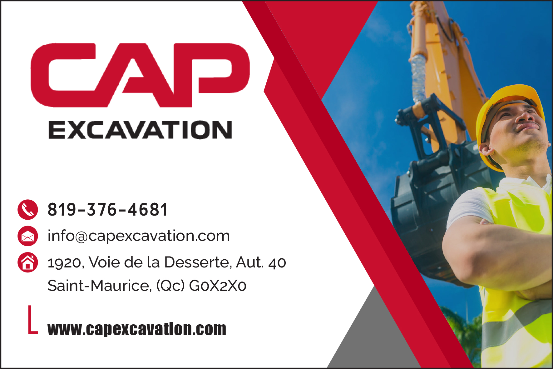 Carte de visite recto de CAP EXCAVATION INC