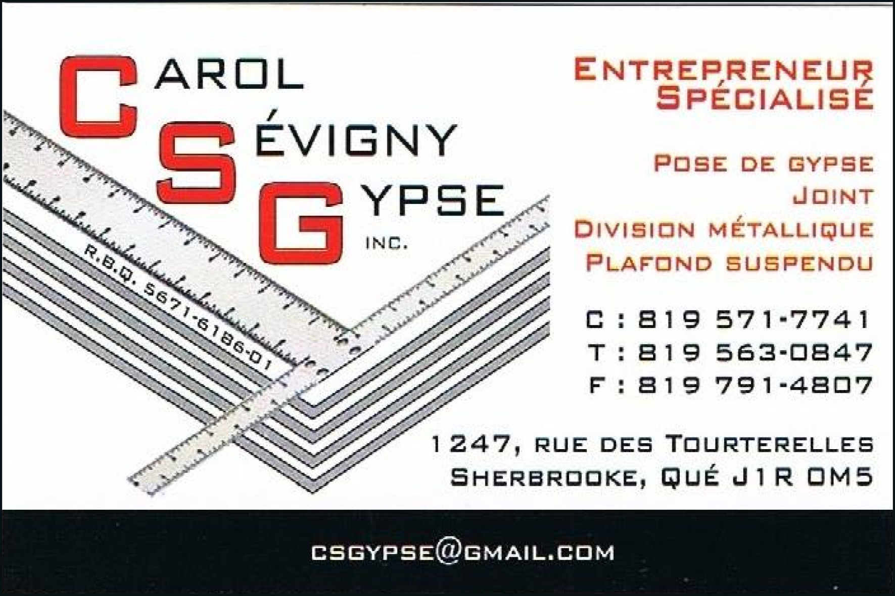 Carte de visite recto de CAROL SÉVIGNY GYPSE INC