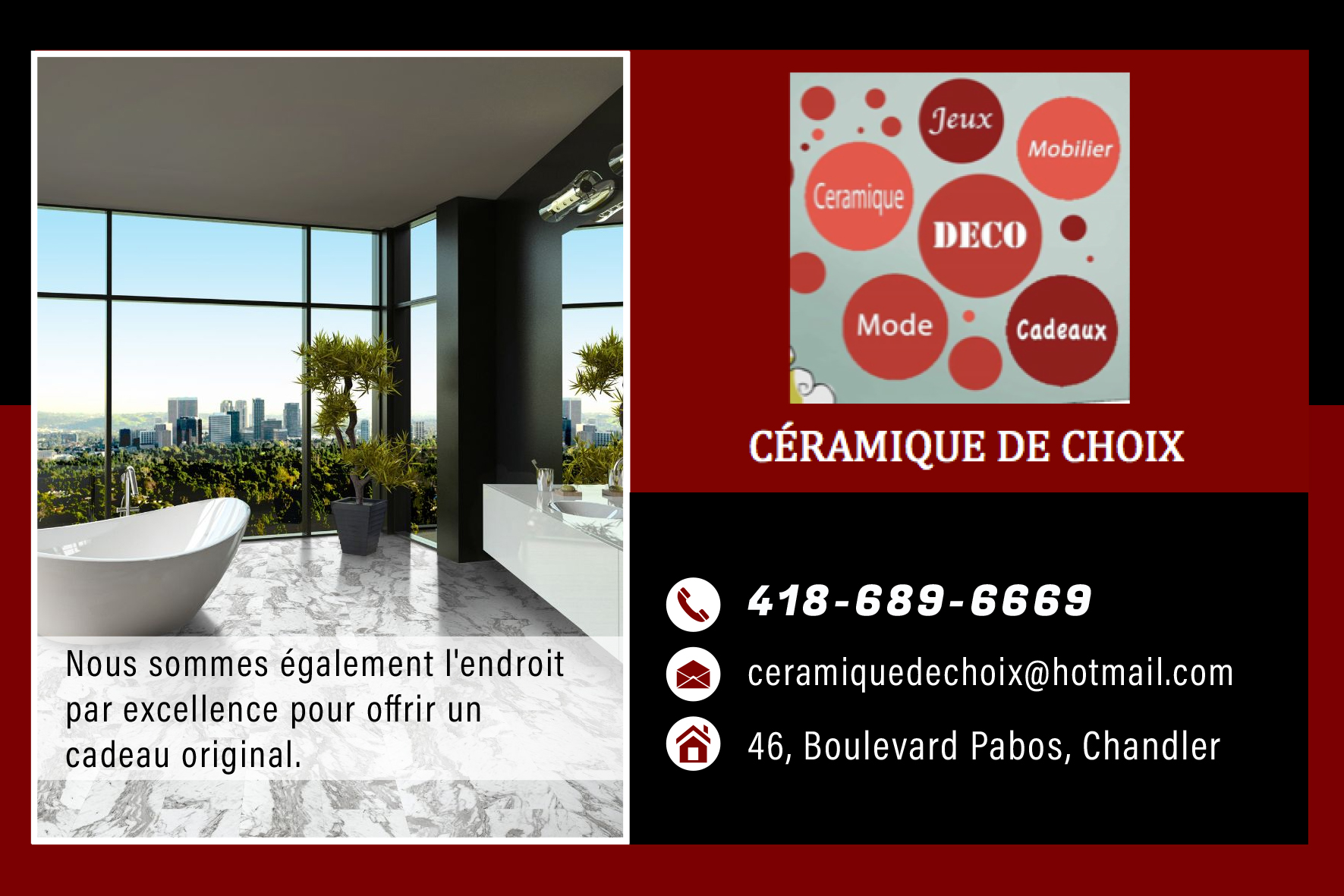 Carte de visite recto de CÉRAMIQUE DE CHOIX INC