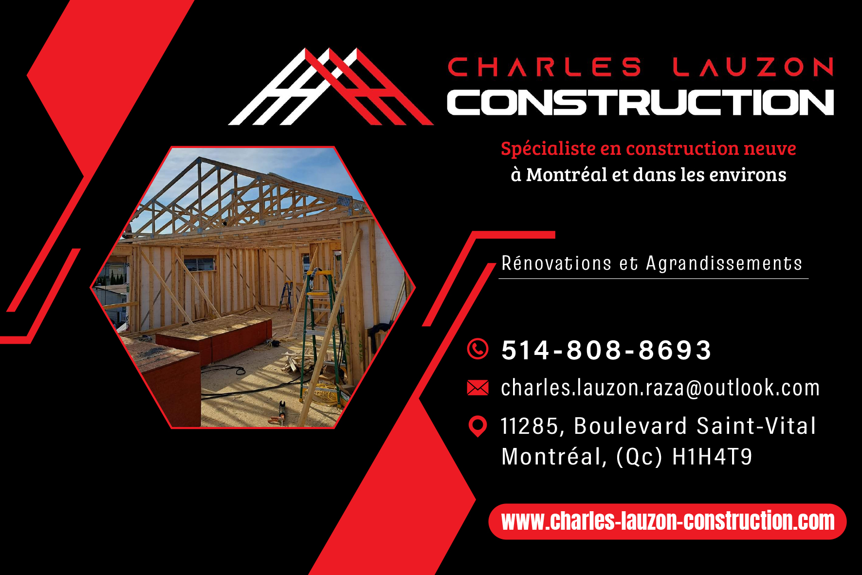 Carte de visite recto de CHARLES LAUZON CONSTRUCTION INC