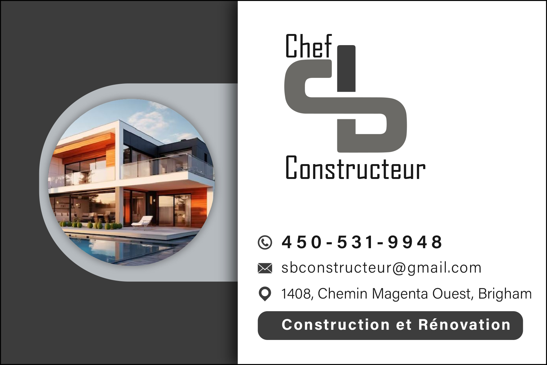 Carte de visite recto de CHEF SB CONSTRUCTEUR INC