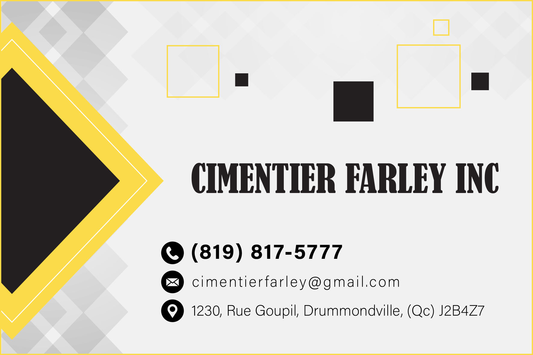 Carte de visite recto de CIMENTIER FARLEY INC