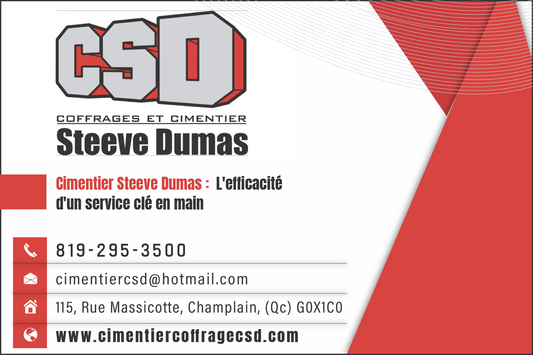 Carte de visite recto de CIMENTIER STEVE DUMAS INC