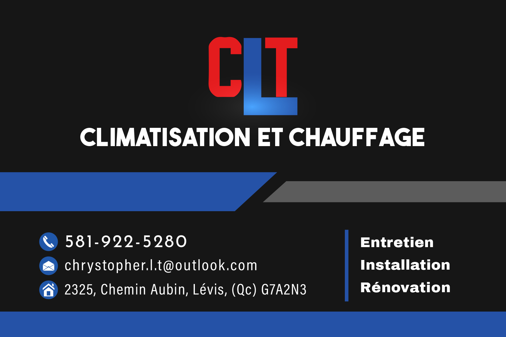 Carte de visite recto de CLIMATISATION ET CHAUFFAGE CLT