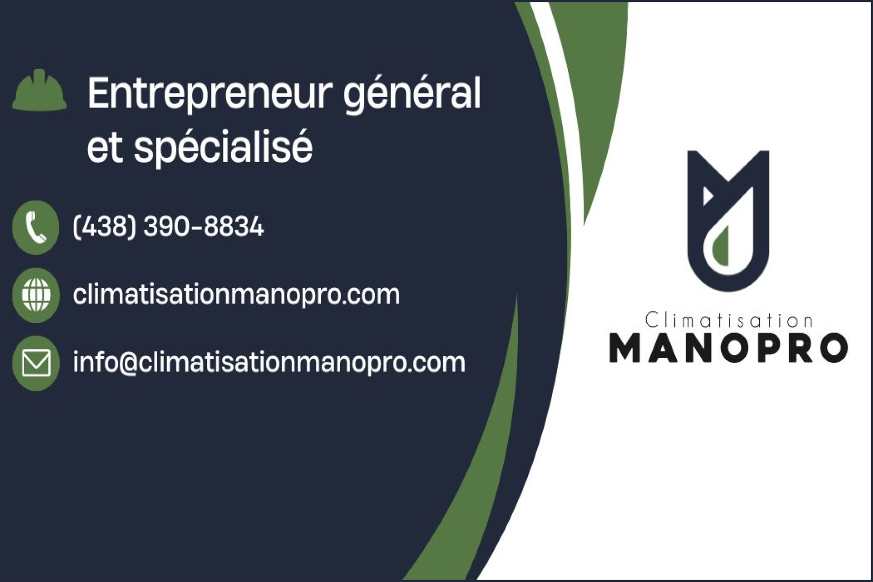 Carte de visite recto de CLIMATISATION MANOPRO INC