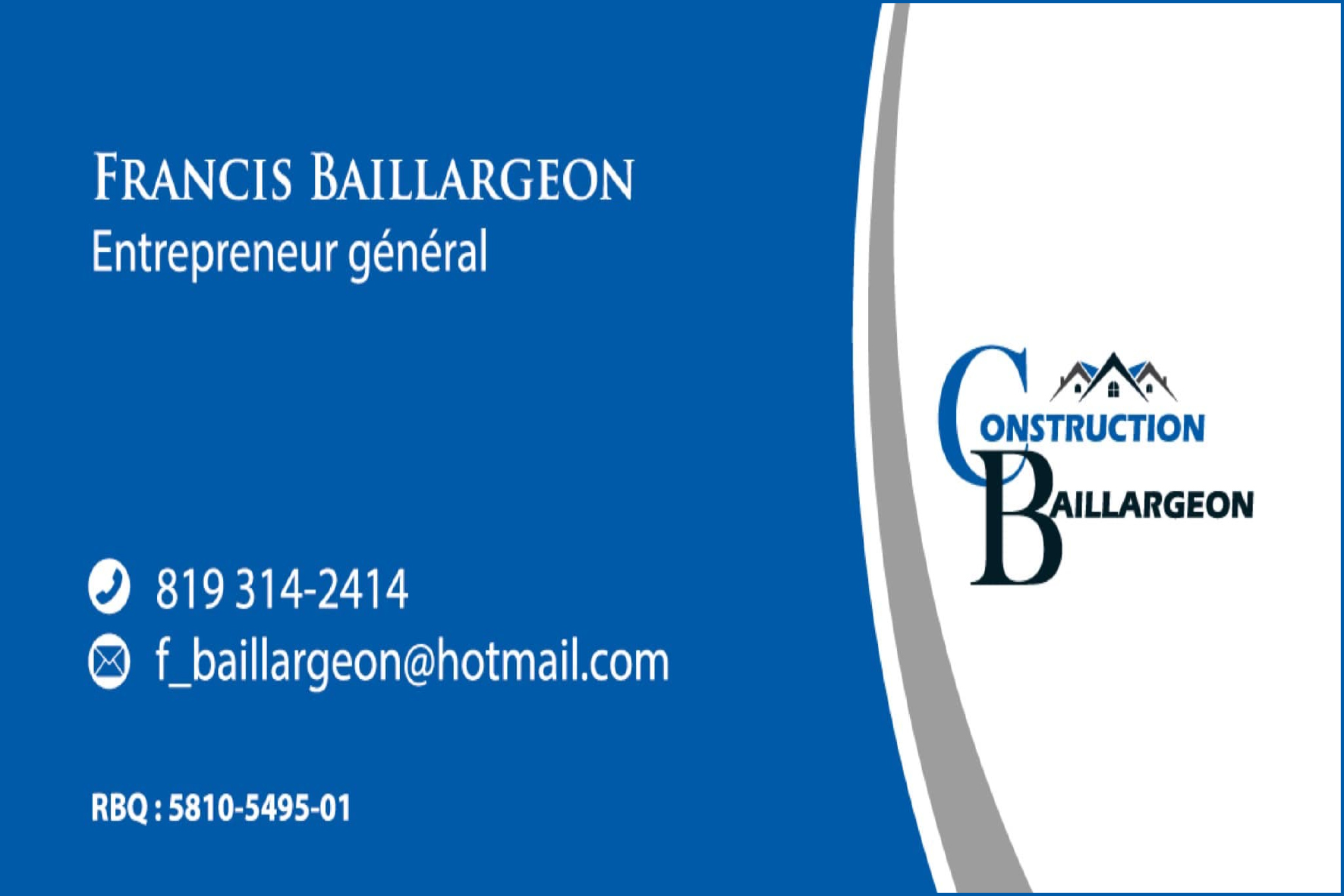 Carte de visite recto de CONSTRUCTION BAILLARGEON INC
