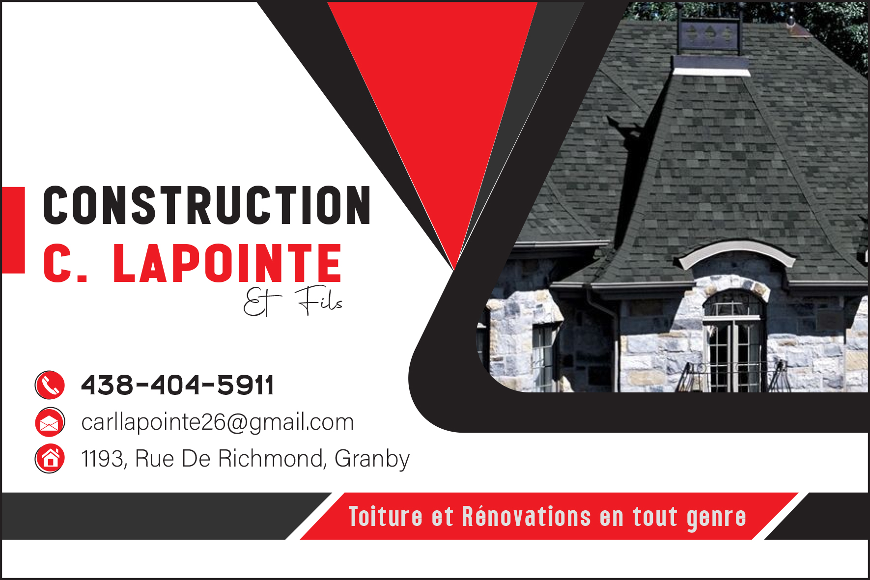 Carte de visite recto de CONSTRUCTION C. LAPOINTE ET FILS INC