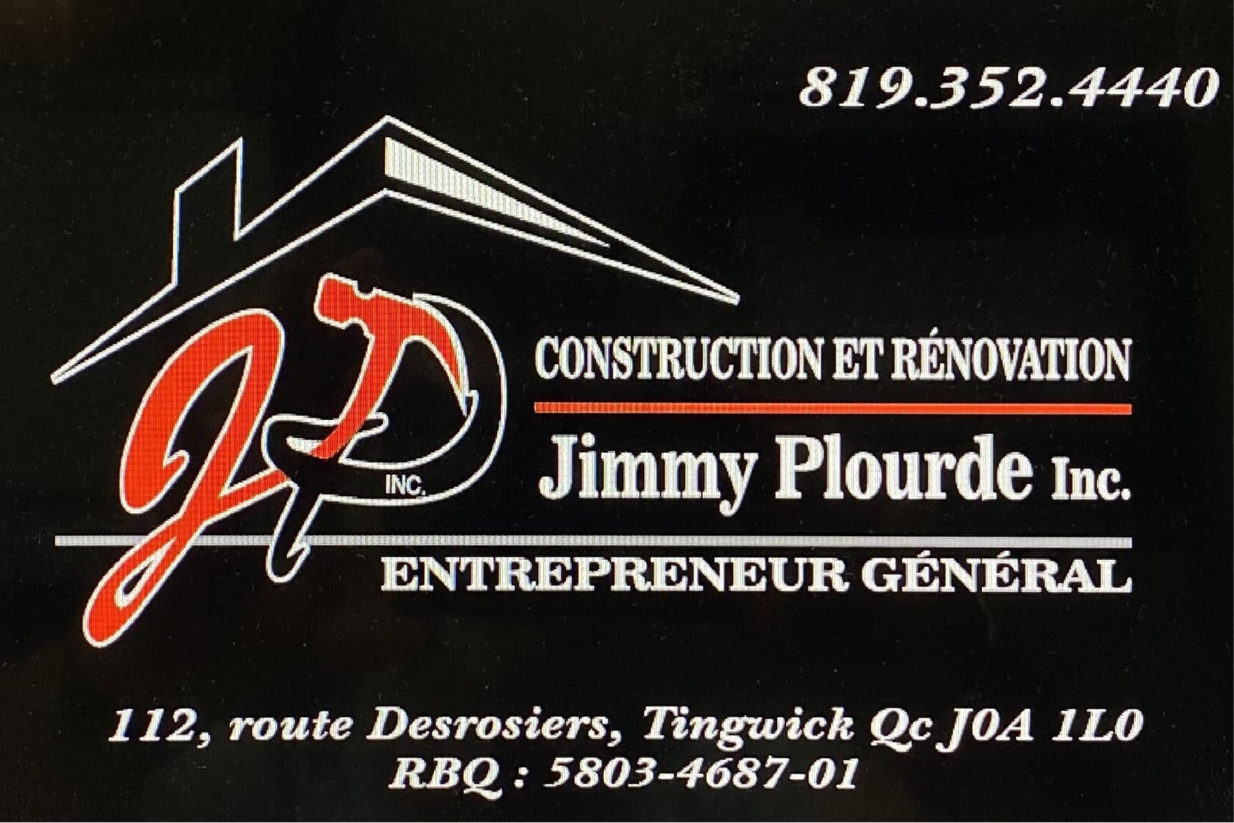 Carte de visite recto de CONSTRUCTION ET RÉNOVATION JIMMY PLOURDE INC