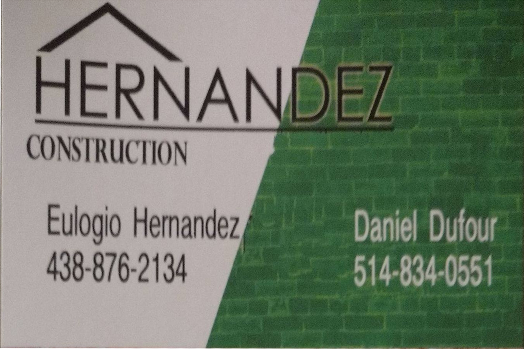 Carte de visite recto de CONSTRUCTION HERNANDEZ INC