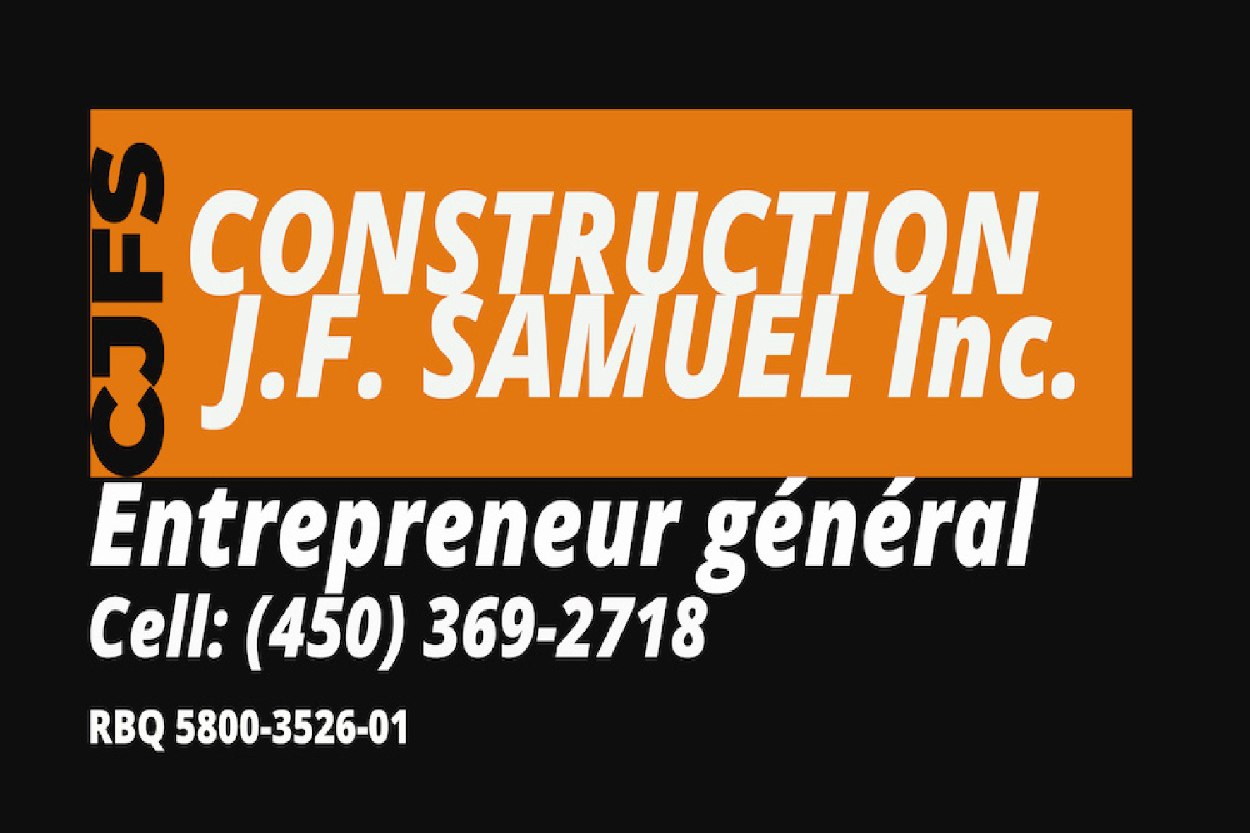 Carte de visite verso de CONSTRUCTION J.F. SAMUEL INC