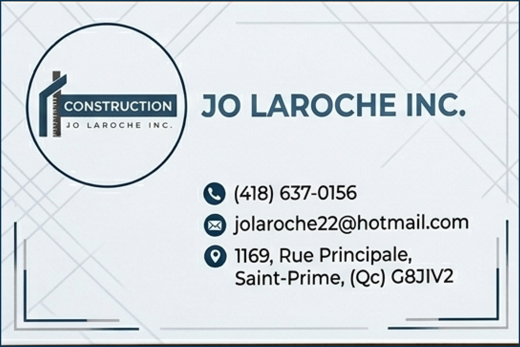 Carte de visite recto de CONSTRUCTION JO LAROCHE INC