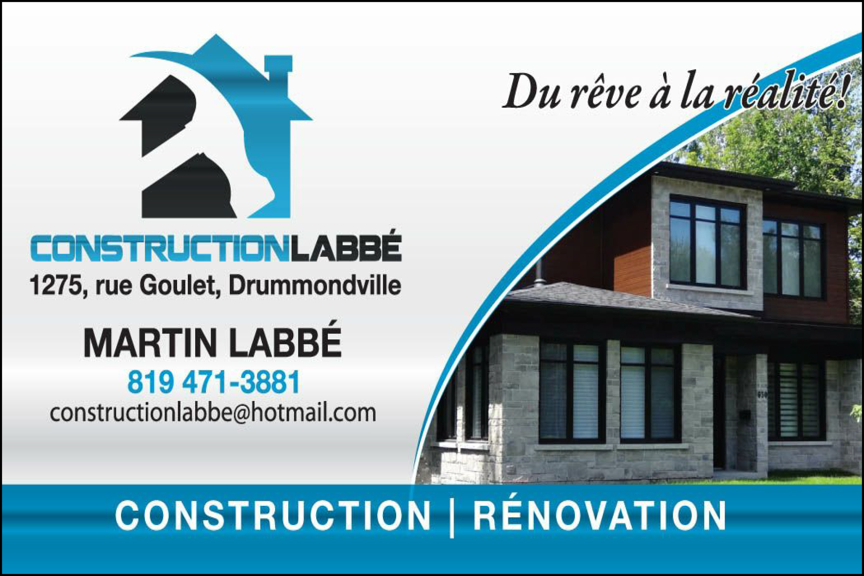 Carte de visite recto de CONSTRUCTION LABBÉ (2015) INC