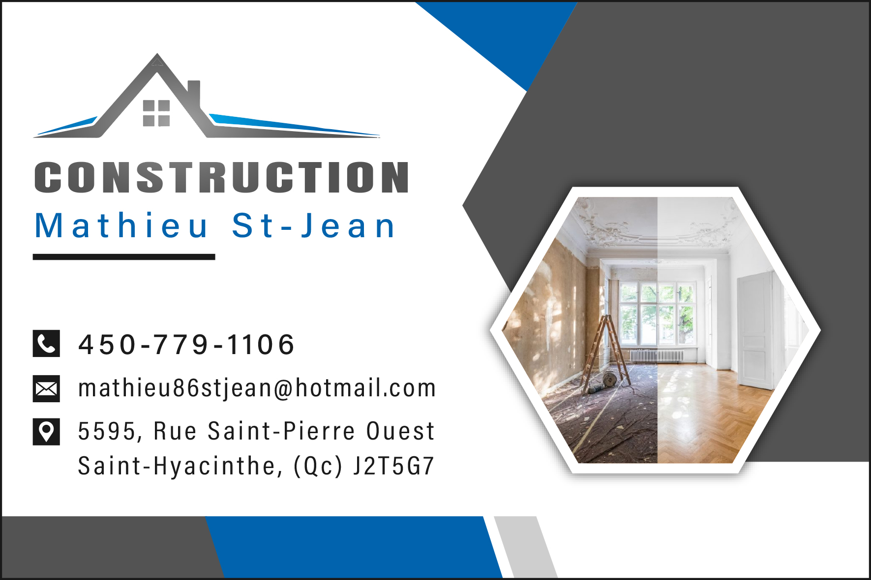 Carte de visite recto de CONSTRUCTION MATHIEU ST-JEAN INC