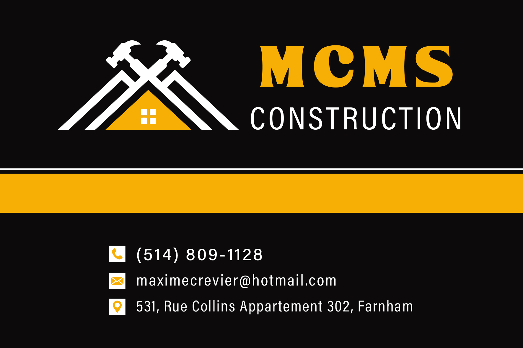 Carte de visite recto de CONSTRUCTION MCMS INC