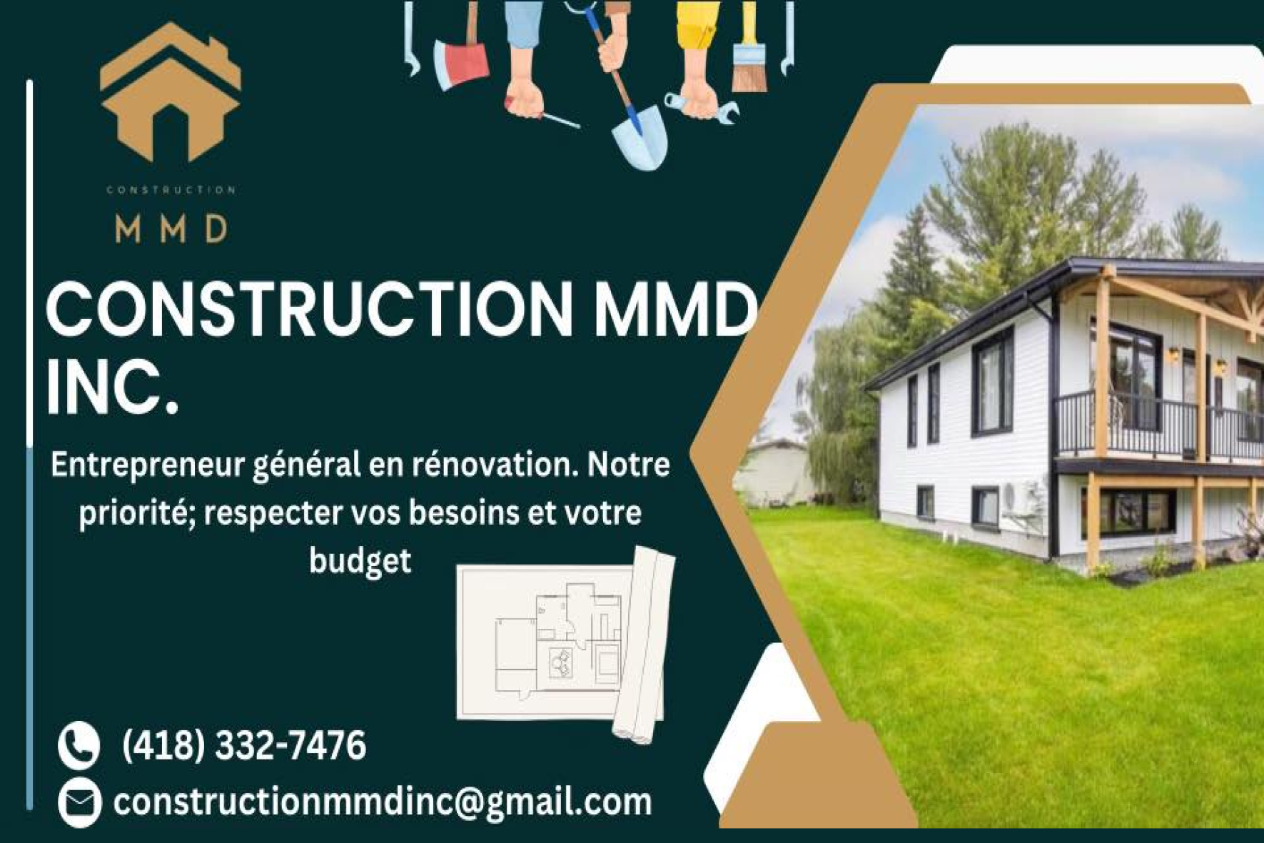 Carte de visite recto de CONSTRUCTION MMD INC