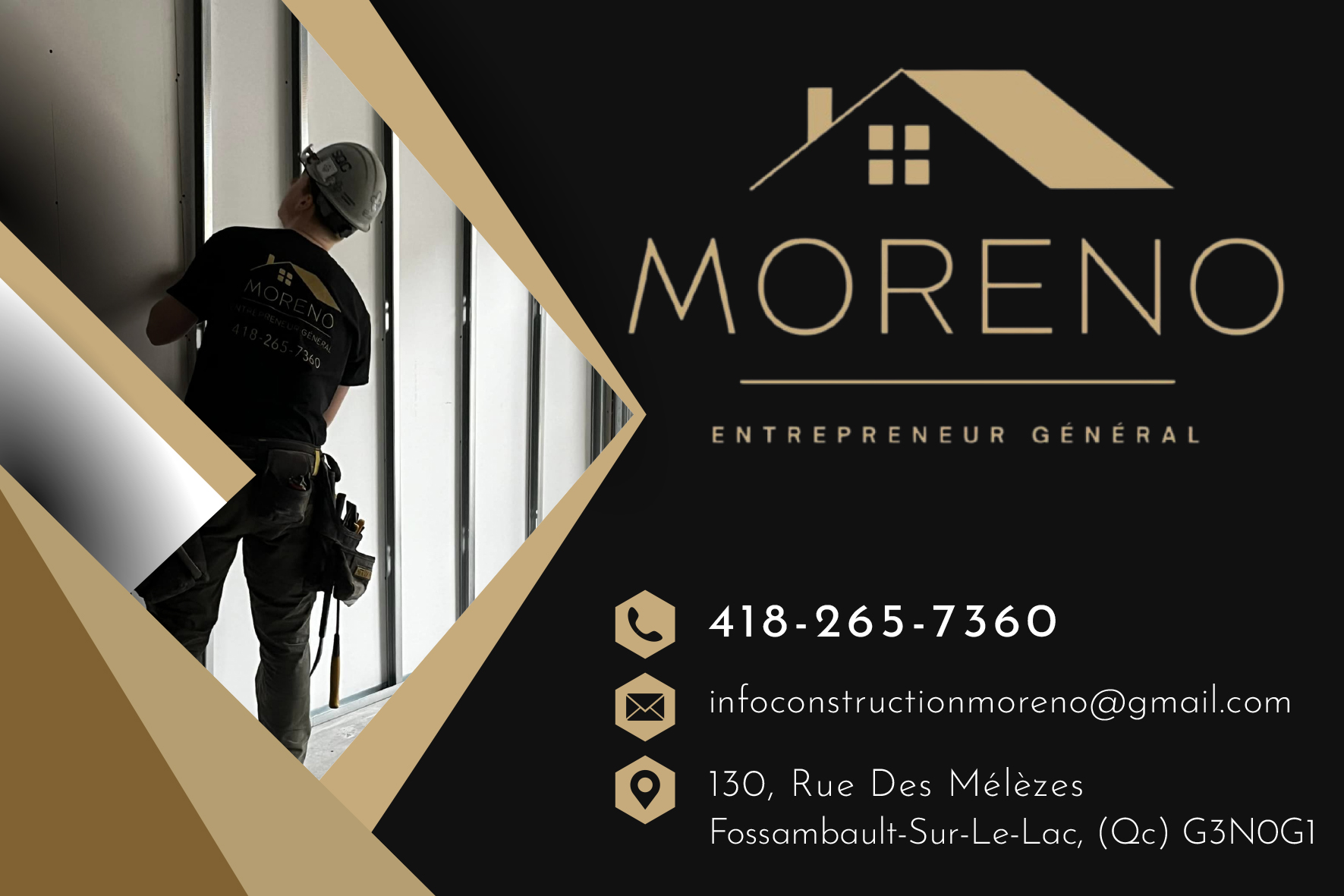 Carte de visite recto de CONSTRUCTION MORENO INC