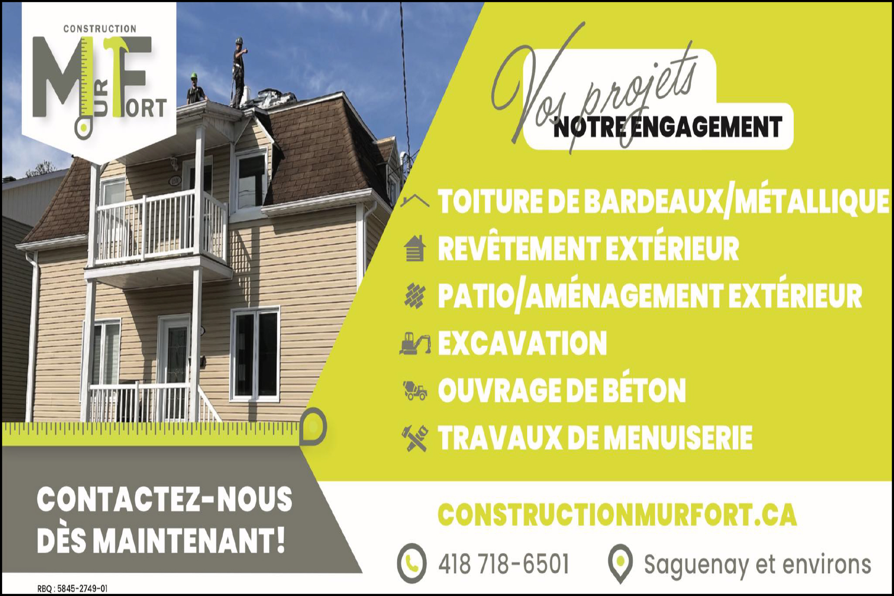 Carte de visite recto de CONSTRUCTION MURFORT INC