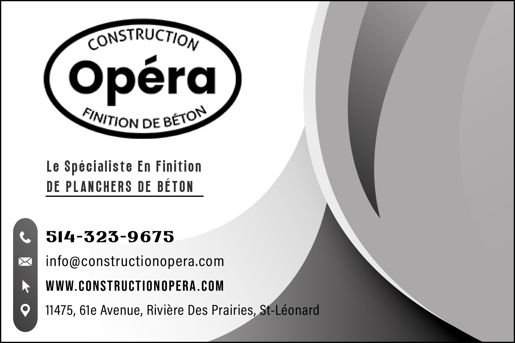 Carte de visite recto de CONSTRUCTION OPÉRA INC