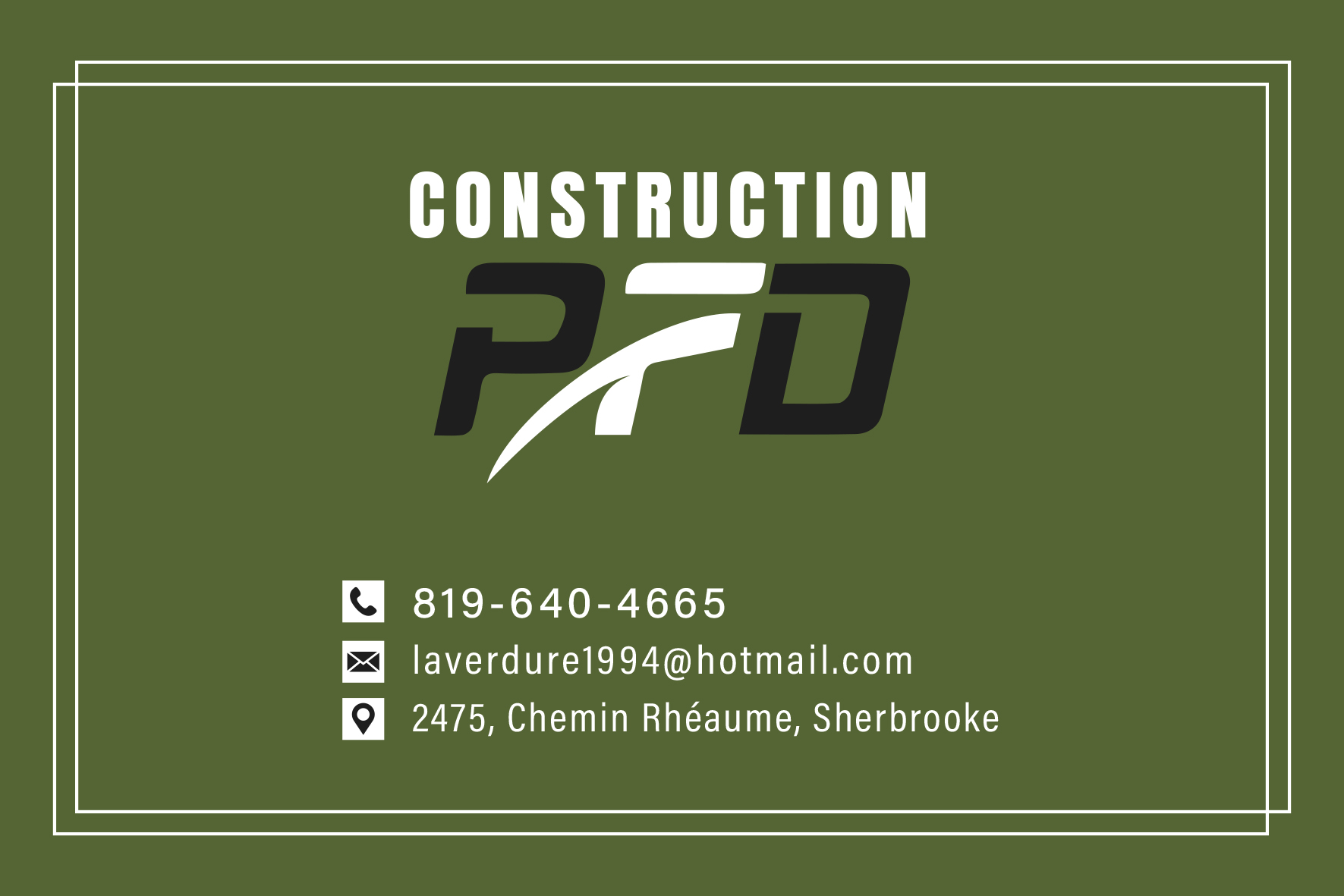 Carte de visite recto de CONSTRUCTION PFD INC