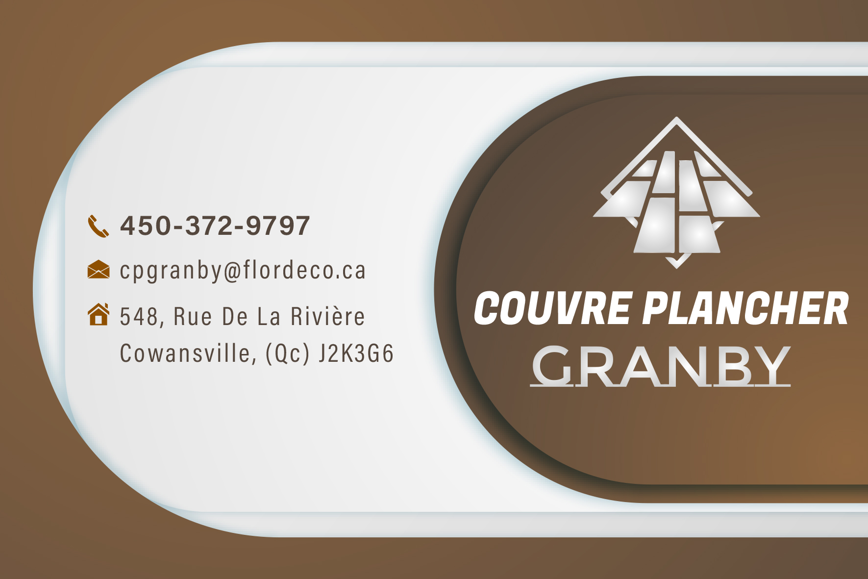 Carte de visite recto de COUVRE PLANCHER GRANBY INC