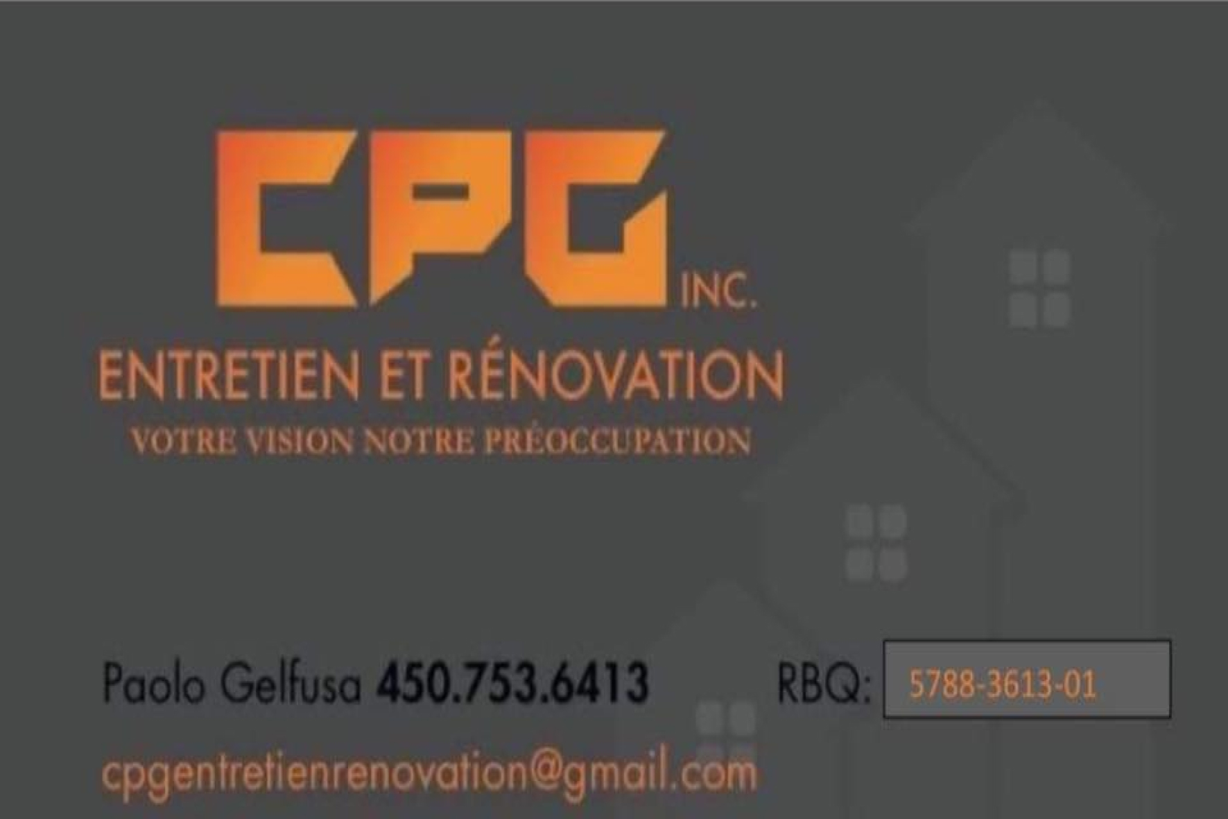 Carte de visite recto de CPG ENTRETIEN ET RÉNOVATION INC