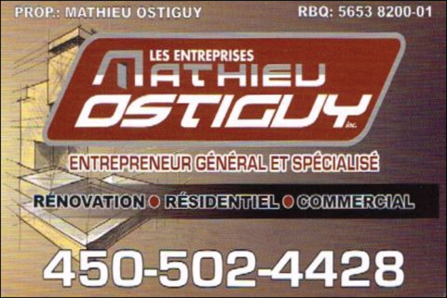 Carte de visite recto de LES ENTREPRISES MATHIEU OSTIGUY INC