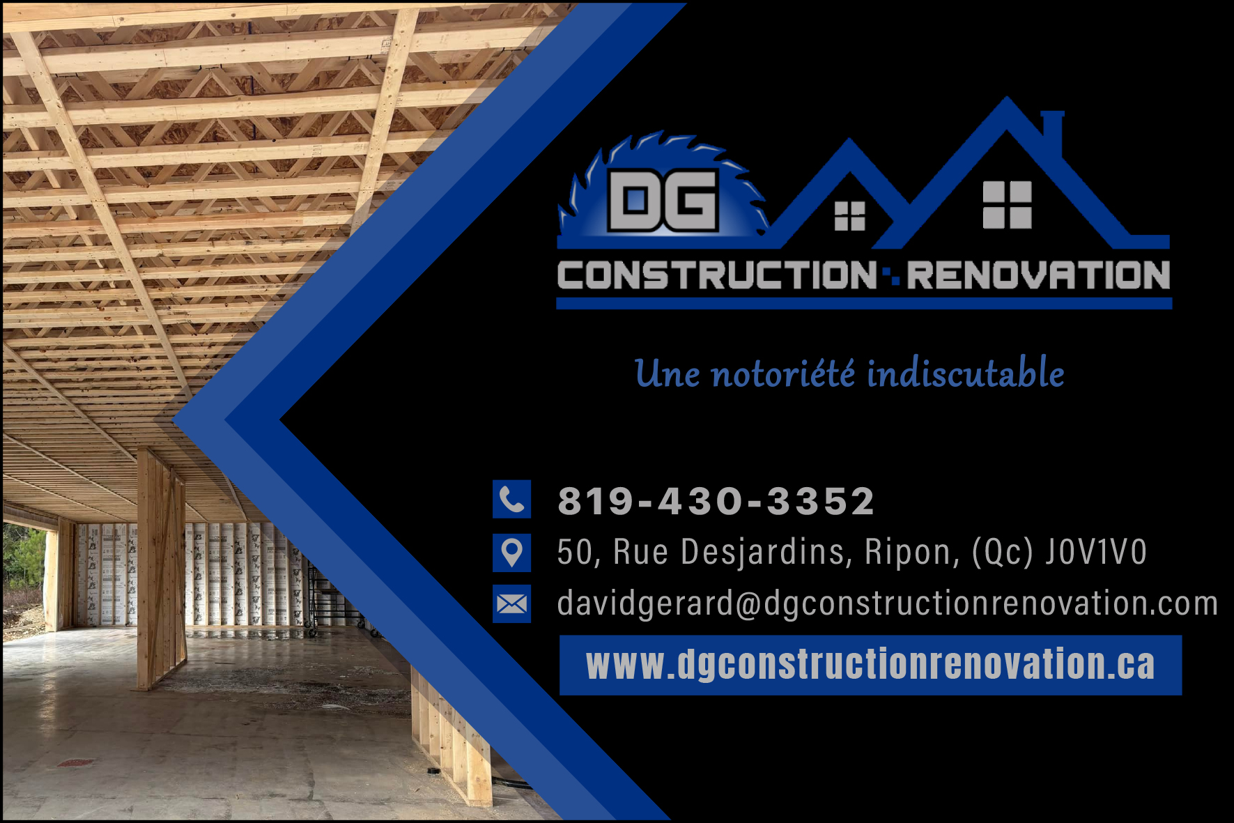 Carte de visite recto de D.G CONSTRUCTION/RÉNOVATION