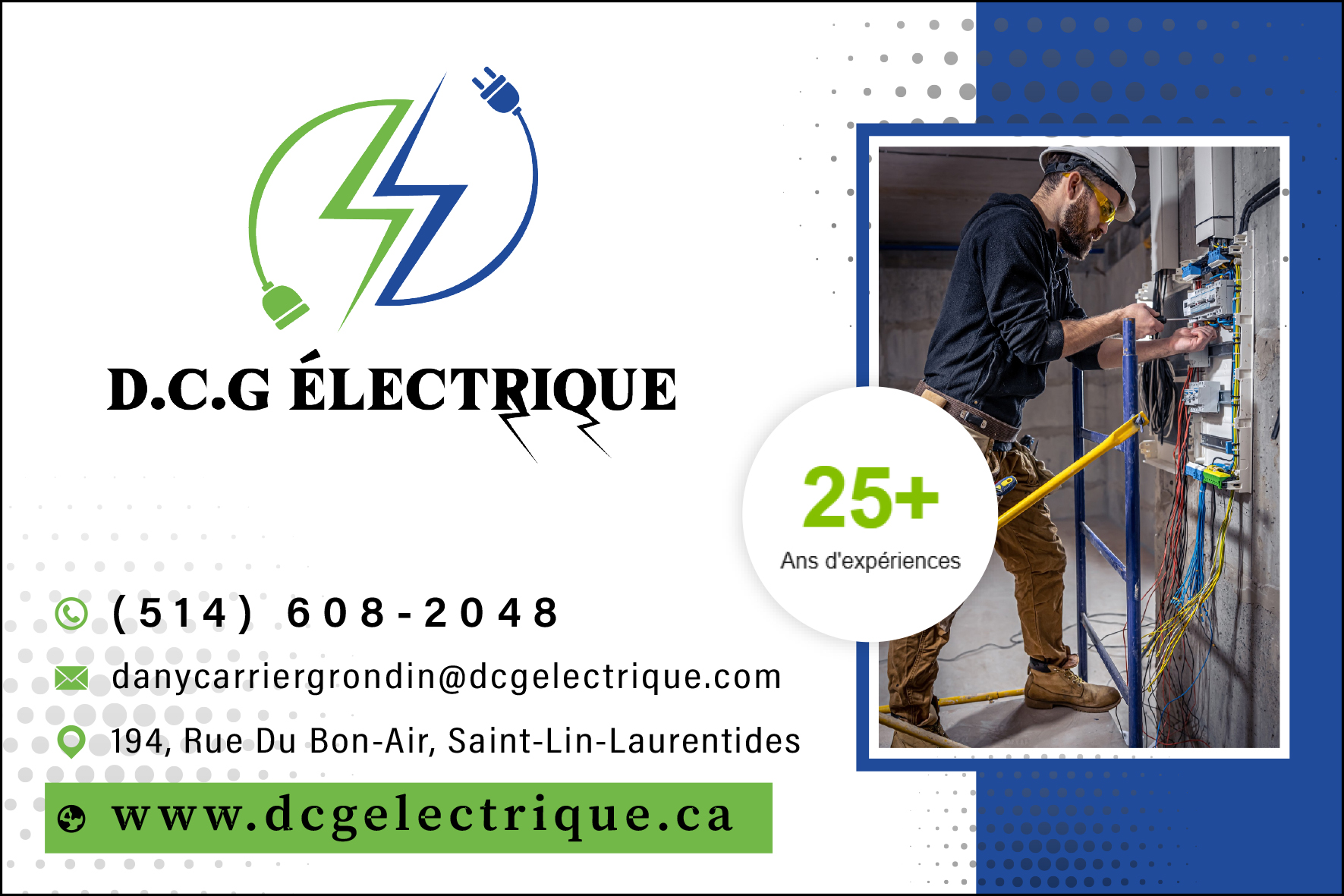 Carte de visite recto de DCG ÉLECTRIQUE INC