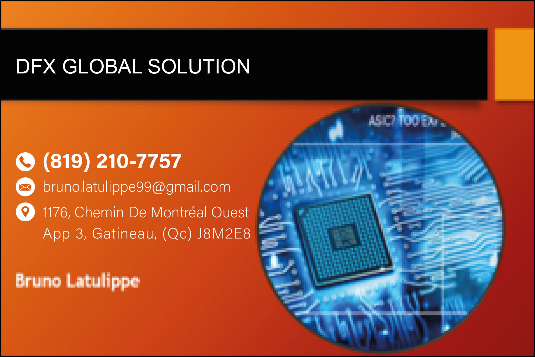 Carte de visite recto de DFX GLOBAL SOLUTIONS INC