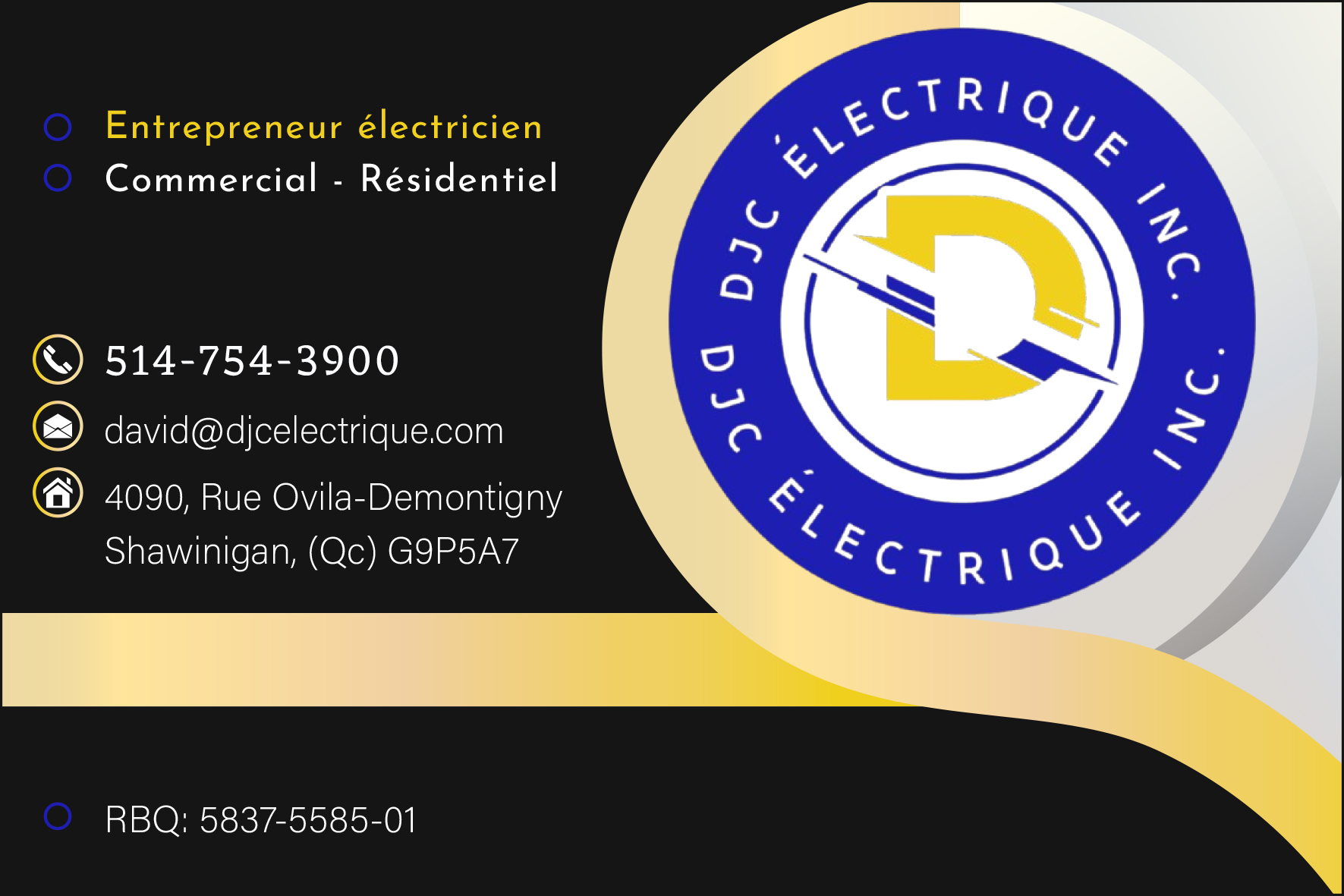 Carte de visite recto de DJC ÉLECTRIQUE INC