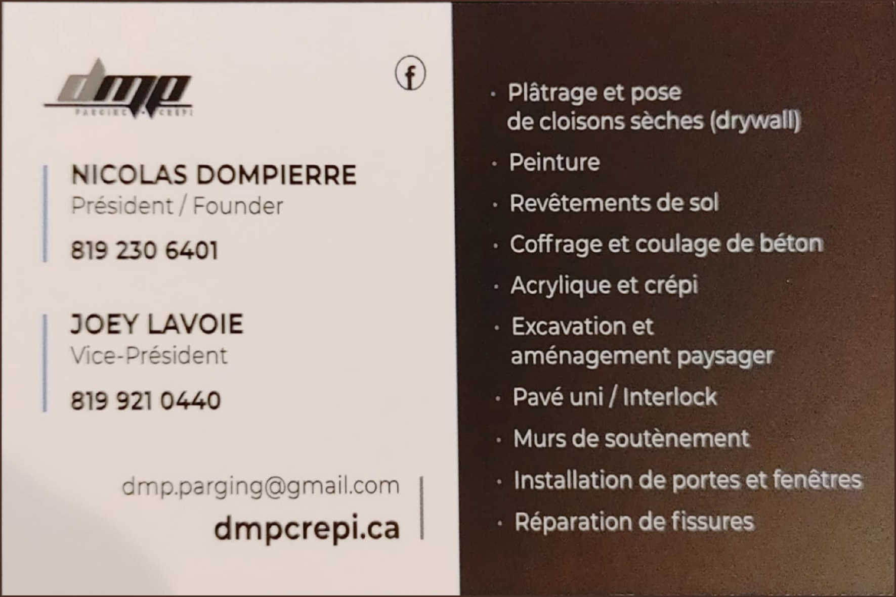 Carte de visite recto de DMP CRÉPI INC