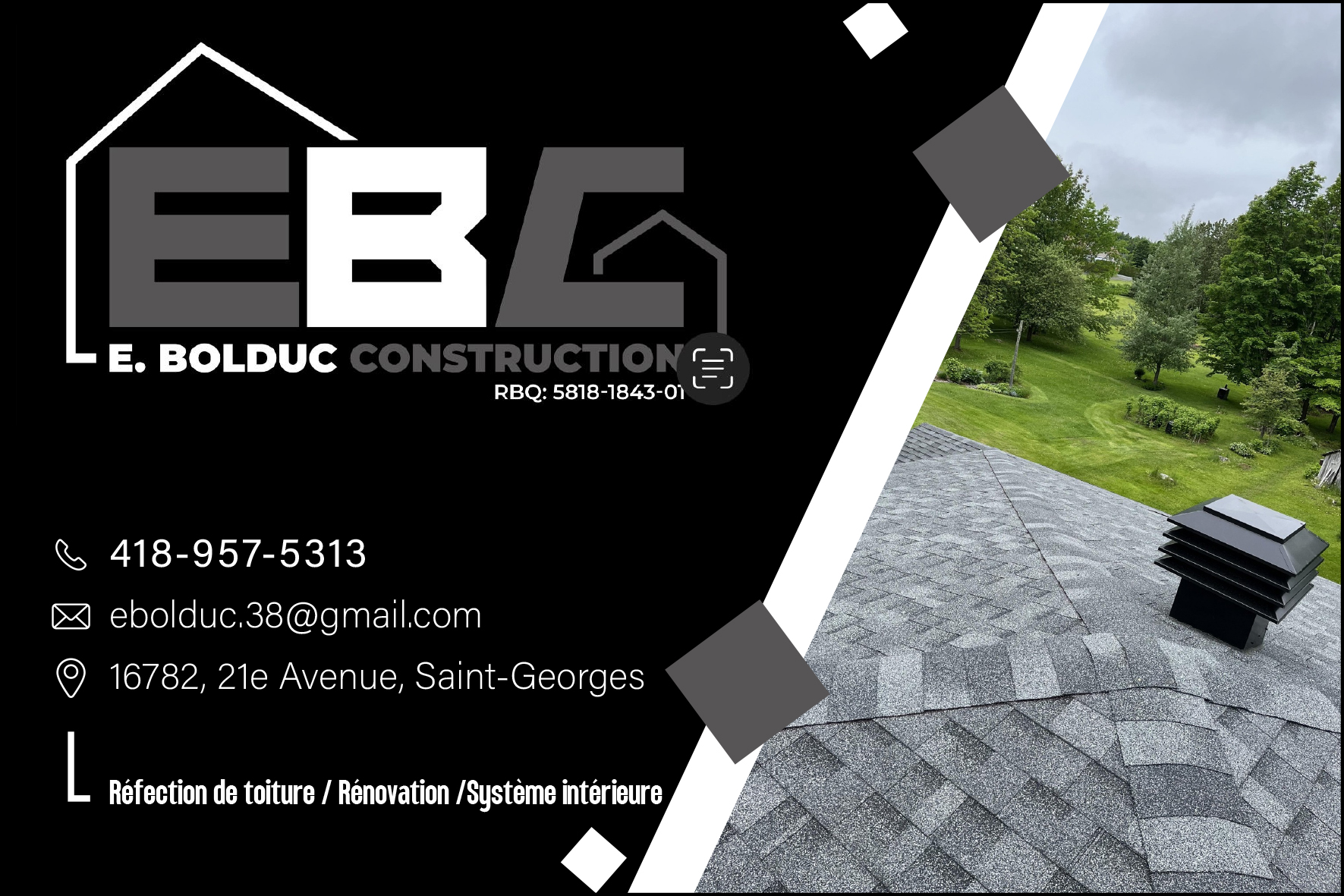 Carte de visite recto de E. BOLDUC CONSTRUCTION INC