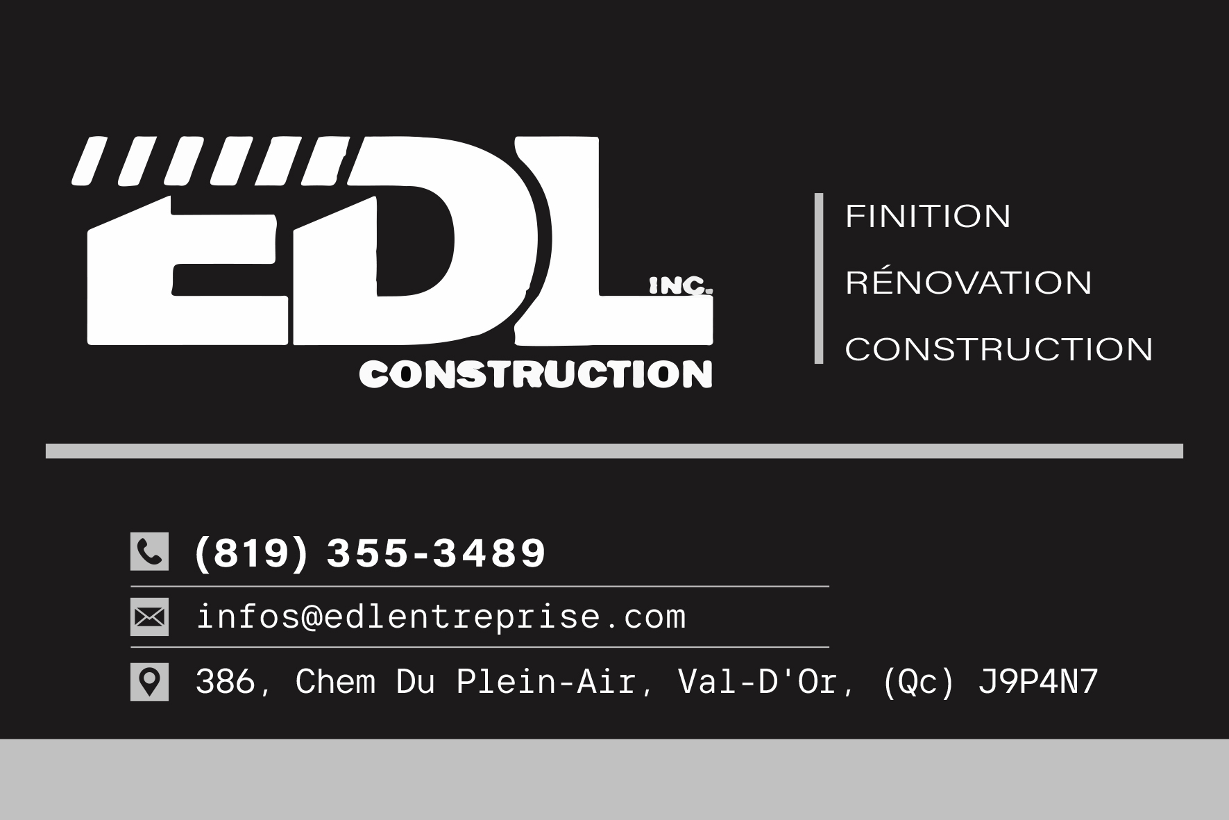 Carte de visite verso de EDL SERVICES MINIERS ET CONSTRUCTION INC